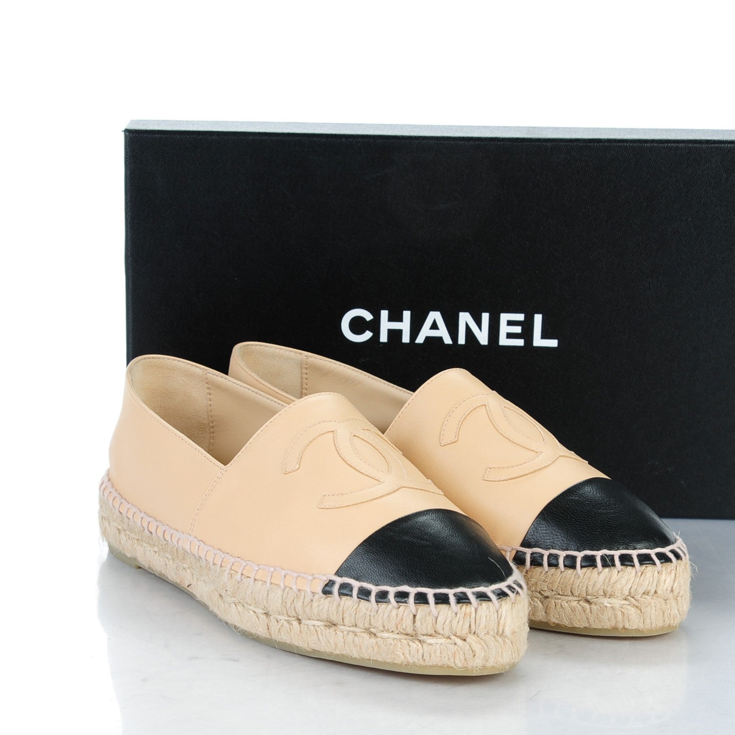 Chanel Lambskin CC Espadrilles 37 Beige Black 9 of 9