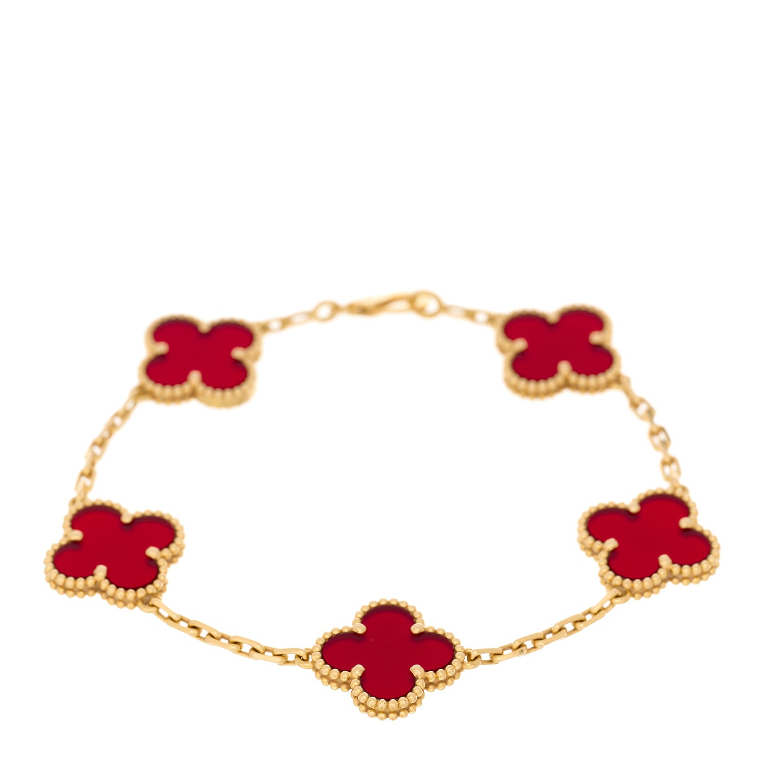 Van Cleef & Arpels 18K Yellow Gold Carnelian 5 Motifs Vintage Alhambra Bracelet 1 of 4