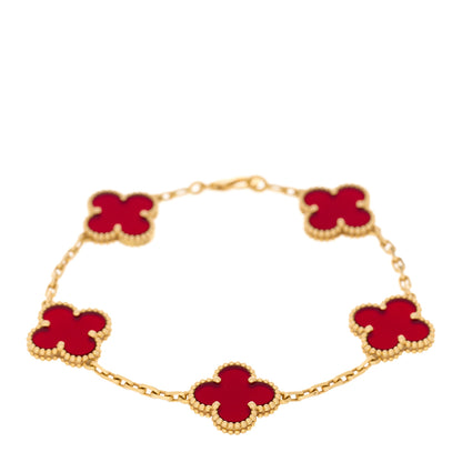 Van Cleef & Arpels 18K Yellow Gold Carnelian 5 Motifs Vintage Alhambra Bracelet 1 of 4