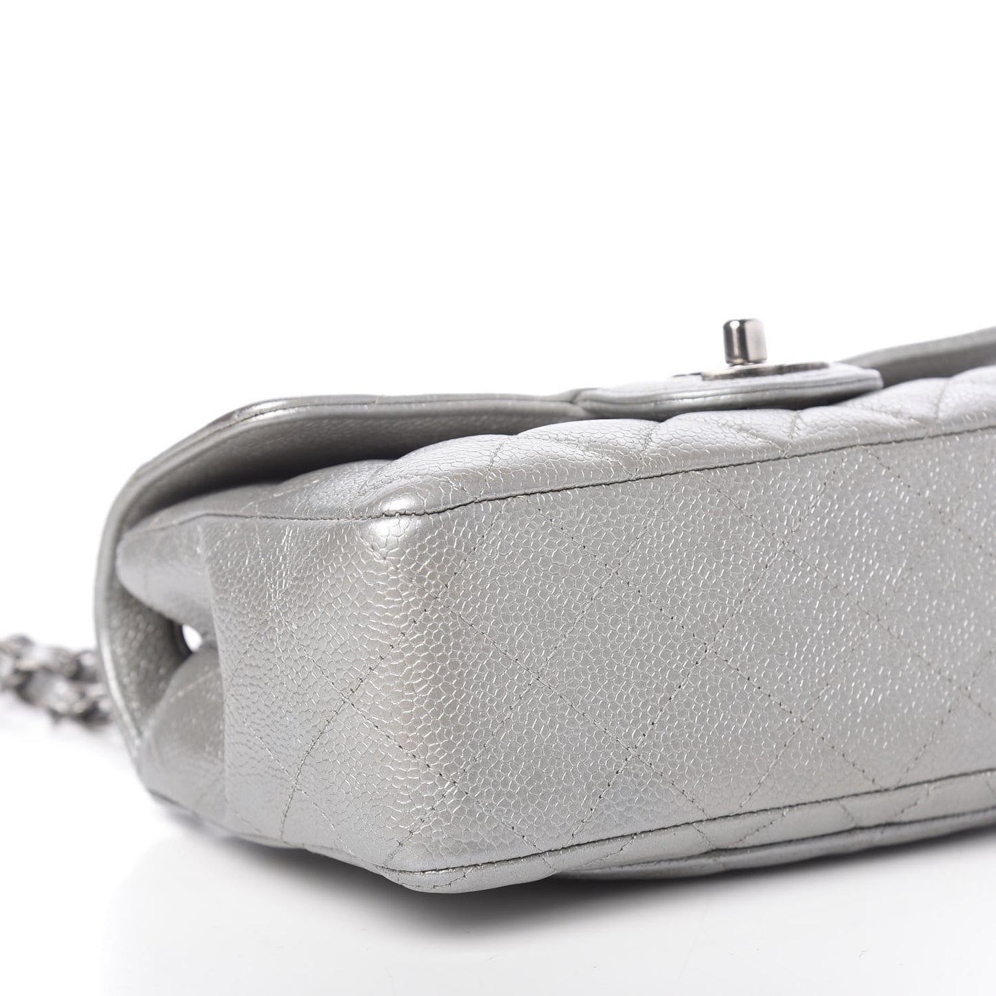 Metallic Caviar Quilted Mini Rectangular Flap Silver