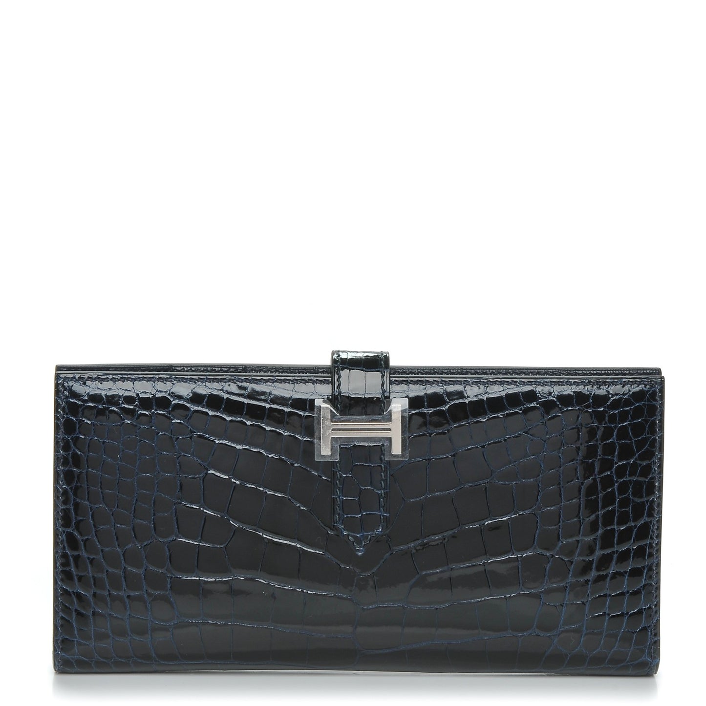 Shiny Alligator Bearn Wallet Bleu Marine