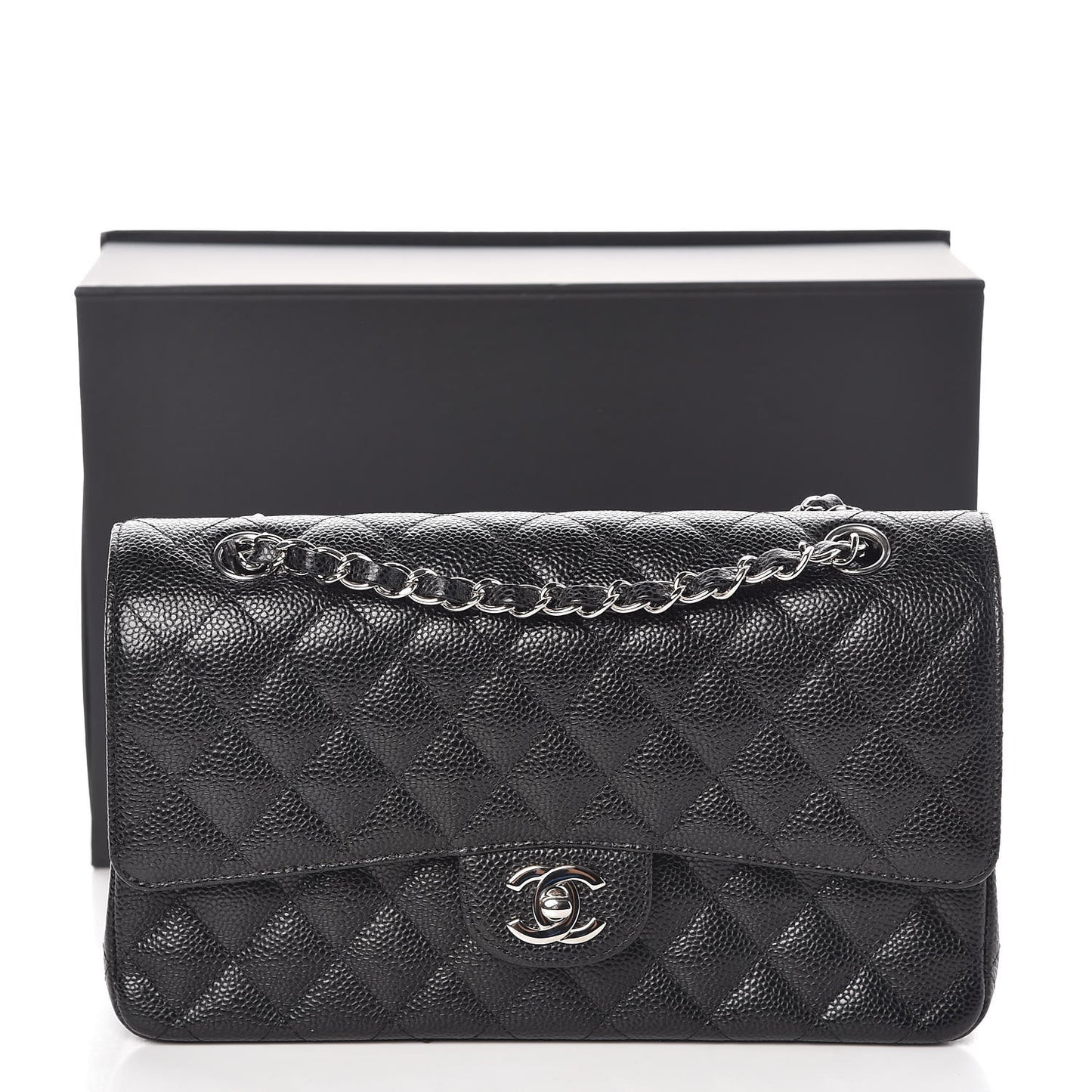 Caviar Quilted Medium Double Flap Black