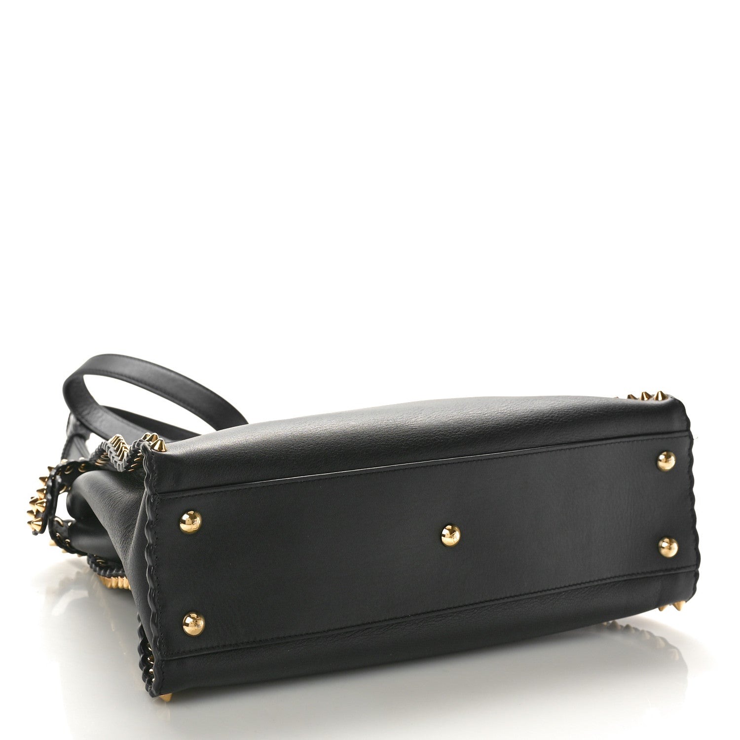 Fendi Vitello Seta Shiny Nappa Scalloped Studded Medium Peekaboo Iconic Satchel Black 4 of 14