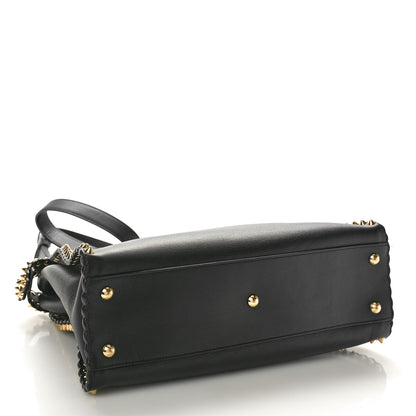 Fendi Vitello Seta Shiny Nappa Scalloped Studded Medium Peekaboo Iconic Satchel Black 4 of 14