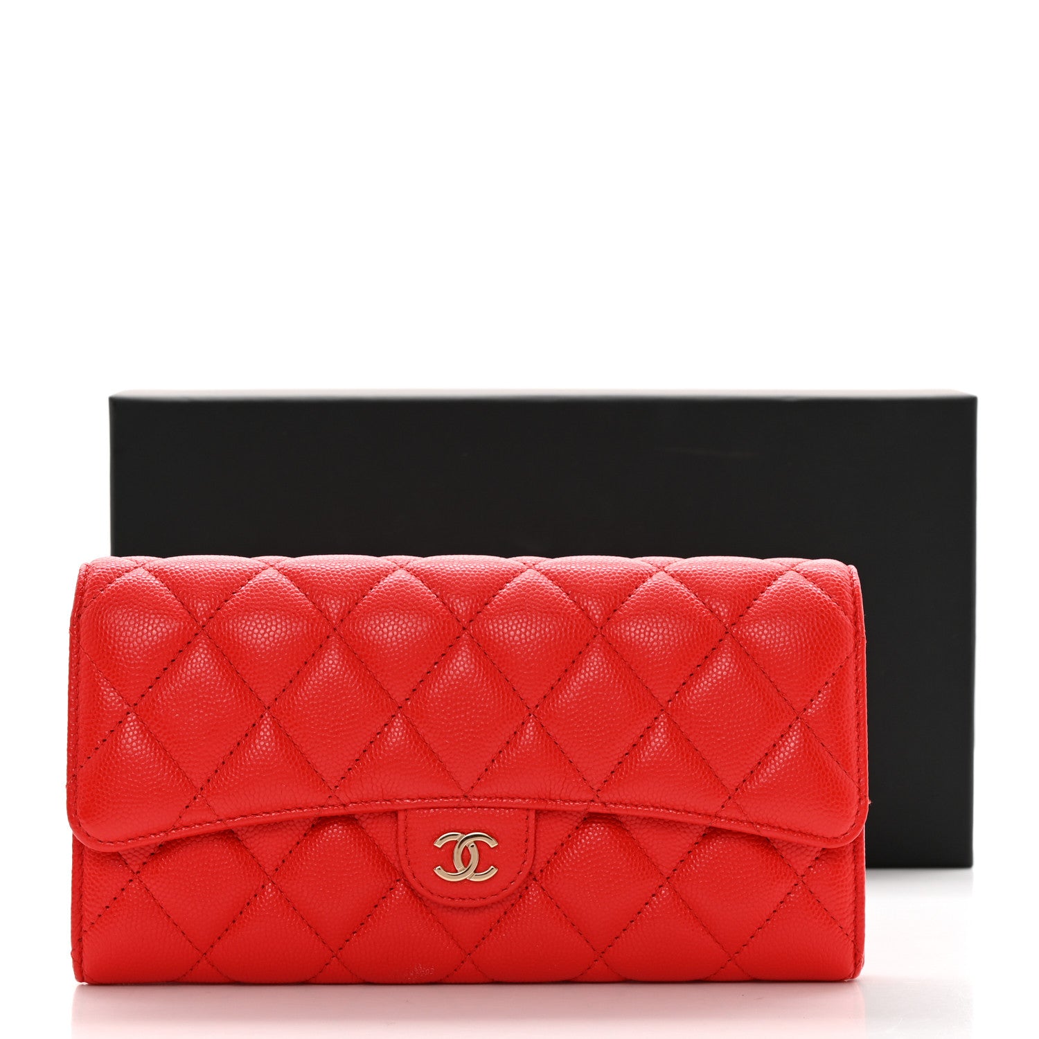 Chanel Caviar Quilted Large Gusset Flap Wallet Red 9 of 9