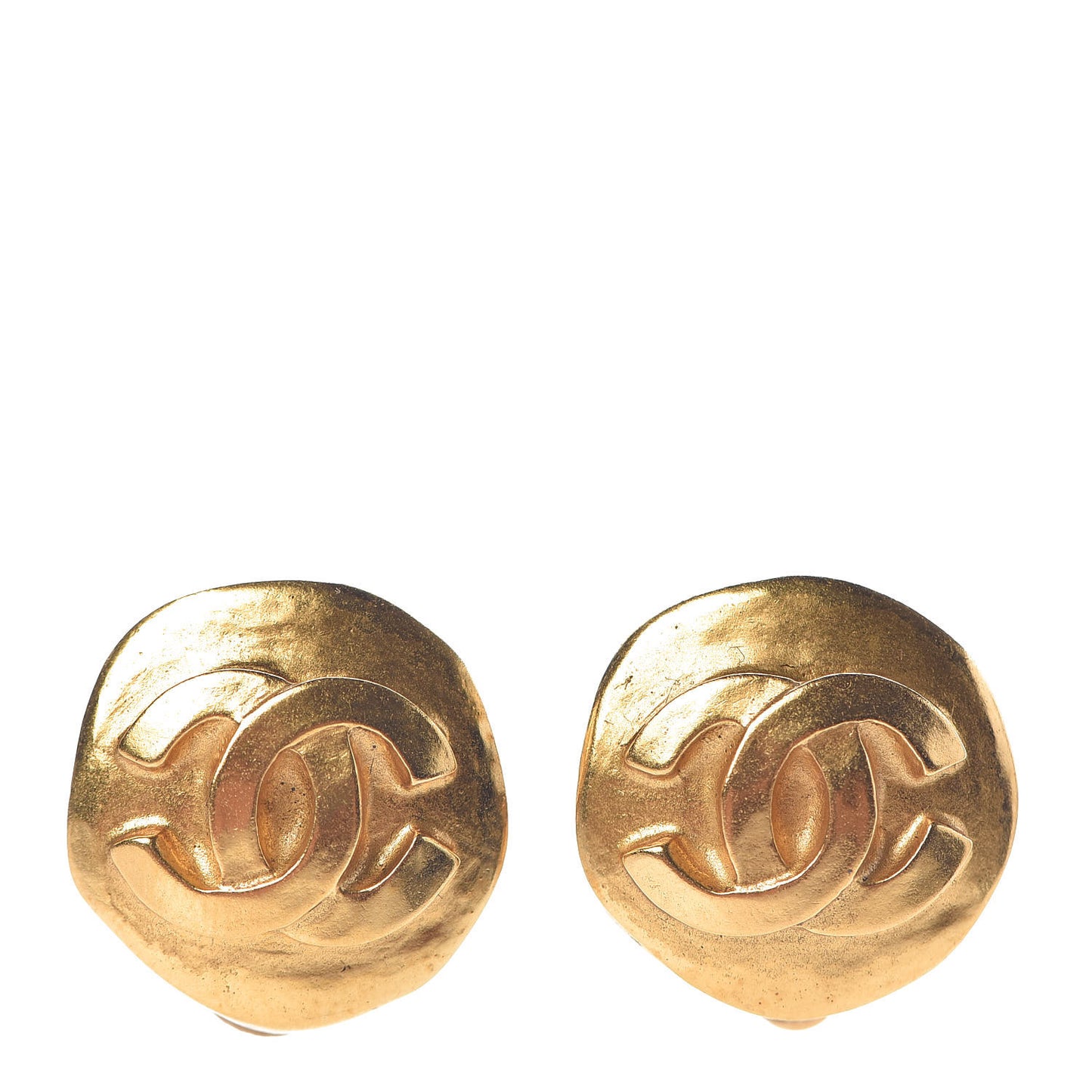 CC Button Clip On Earrings Gold