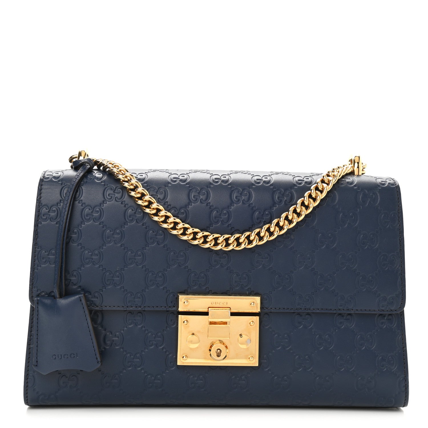 Gucci Guccissima Medium Padlock Shoulder Bag Blue Agata 1 of 8