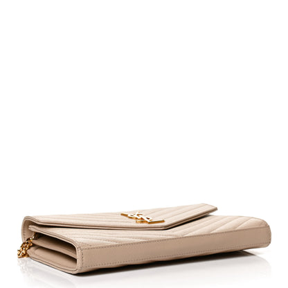 Saint Laurent Grain De Poudre Matelasse Chevron Monogram Chain Wallet Nude Powder 4 of 11