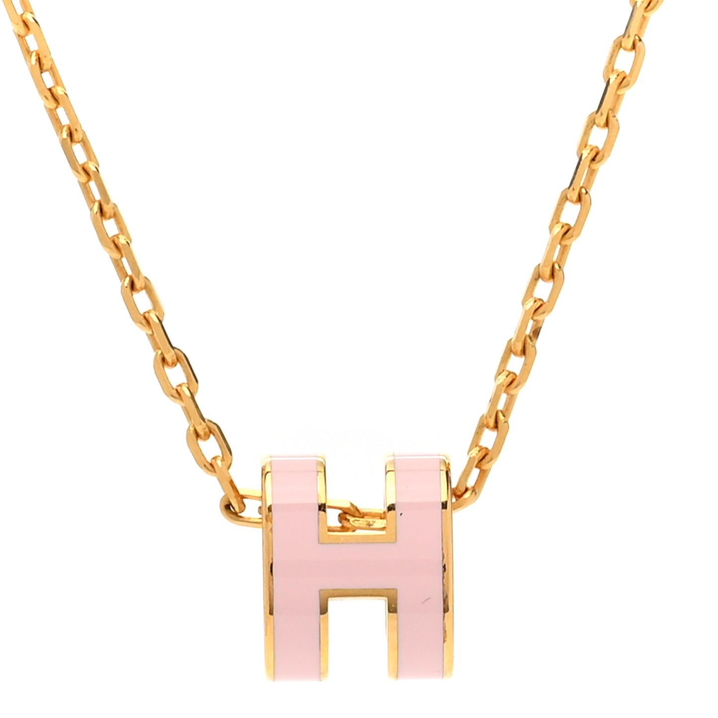 Lacquered Gold Mini Pop H Pendant Necklace Rose Dragee