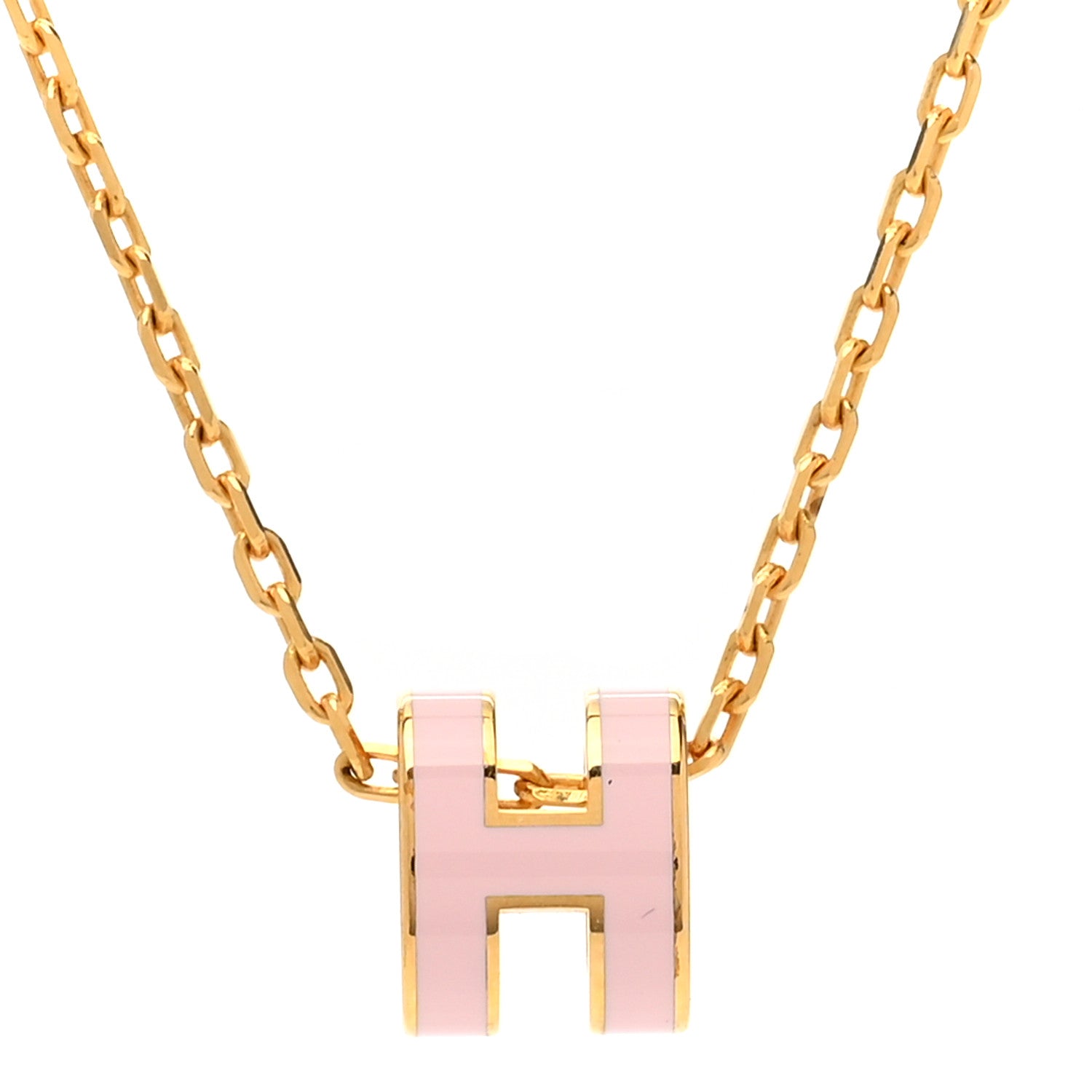 Hermes Lacquered Gold Mini Pop H Pendant Necklace Rose Dragee 4 of 7