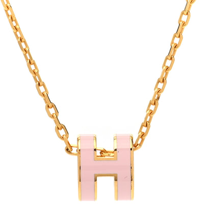 Hermes Lacquered Gold Mini Pop H Pendant Necklace Rose Dragee 4 of 7
