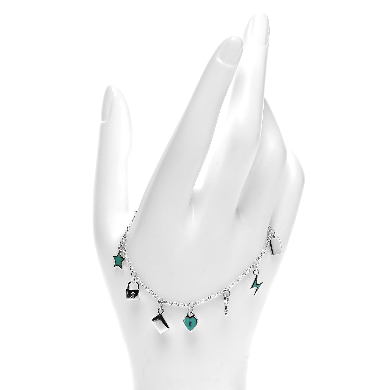 Tiffany Sterling Silver Enamel Love Notes Charm Bracelet Blue 2 of 4