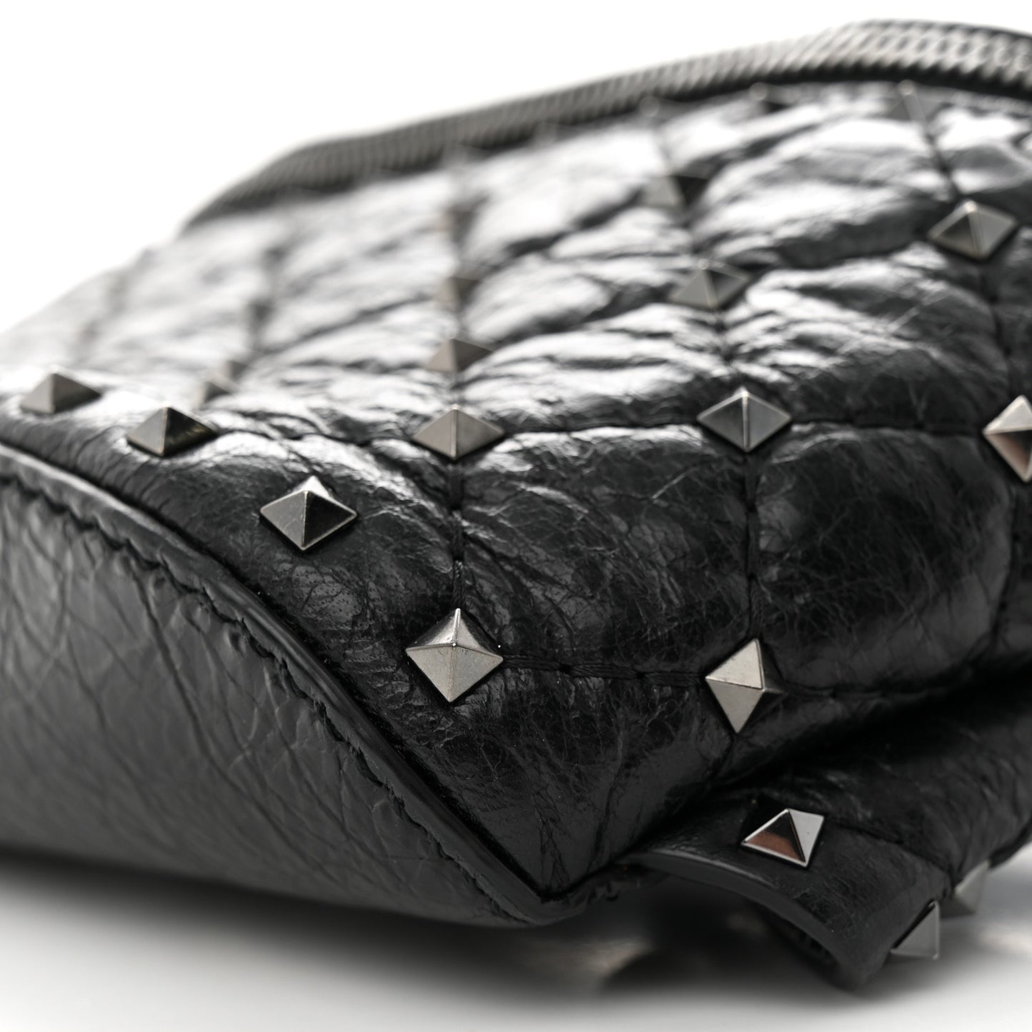 Craquele Nappa Rockstud Spike Belt Bag Black