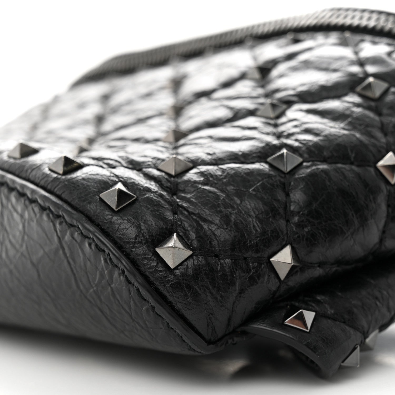 Valentino Garavani Craquele Nappa Rockstud Spike Belt Bag Black 9 of 10