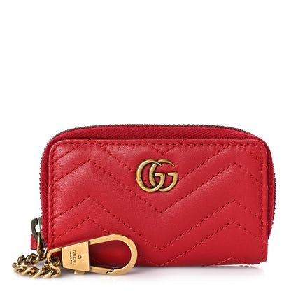 Gucci Calfskin Matelasse GG Marmont Zip Around Key Case Hibiscus Red 1 of 9