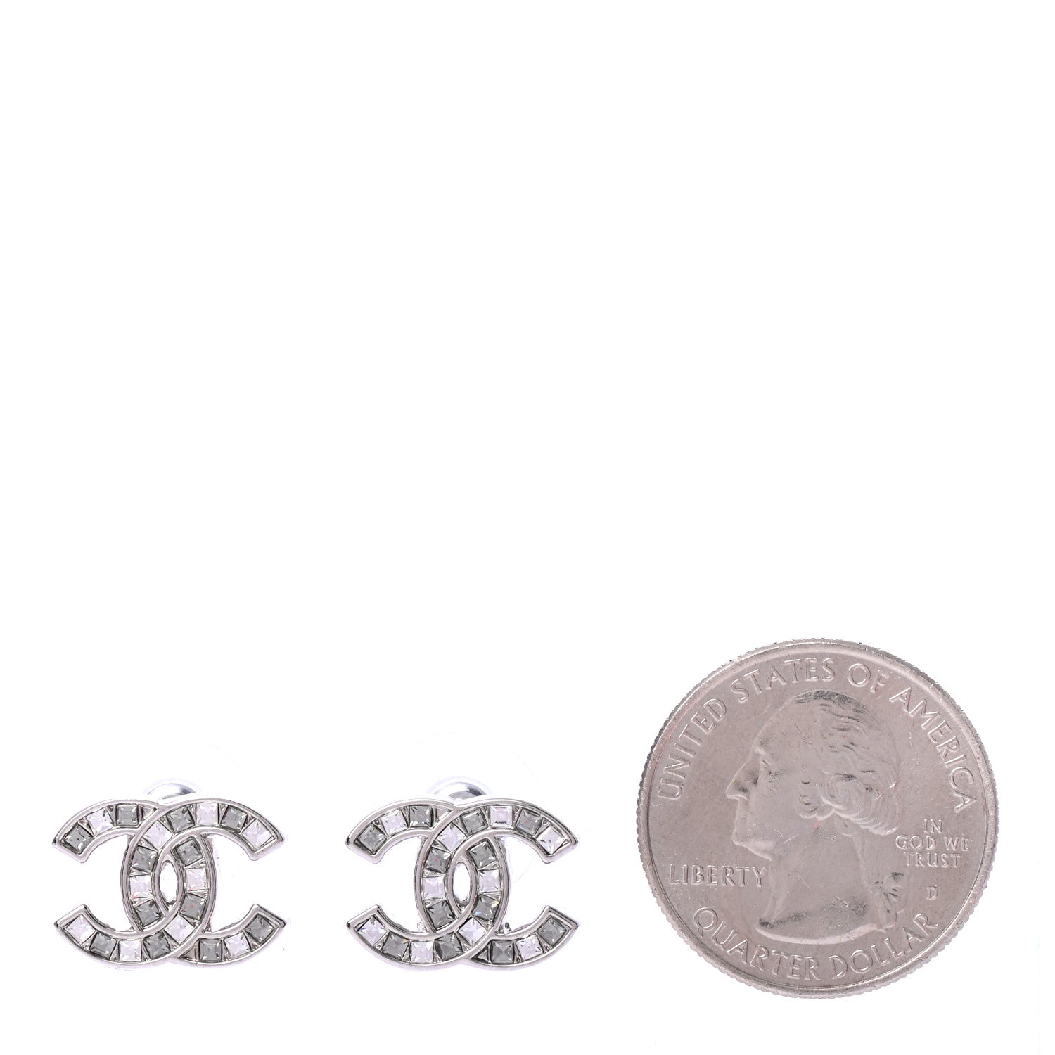 Chanel Baguette Crystal CC Earrings Silver Grey 2 of 4