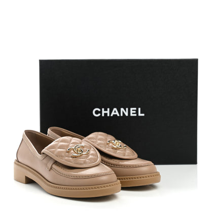 Chanel Lambskin Quilted CC Turnlock Loafers 37.5 Beige 9 of 9
