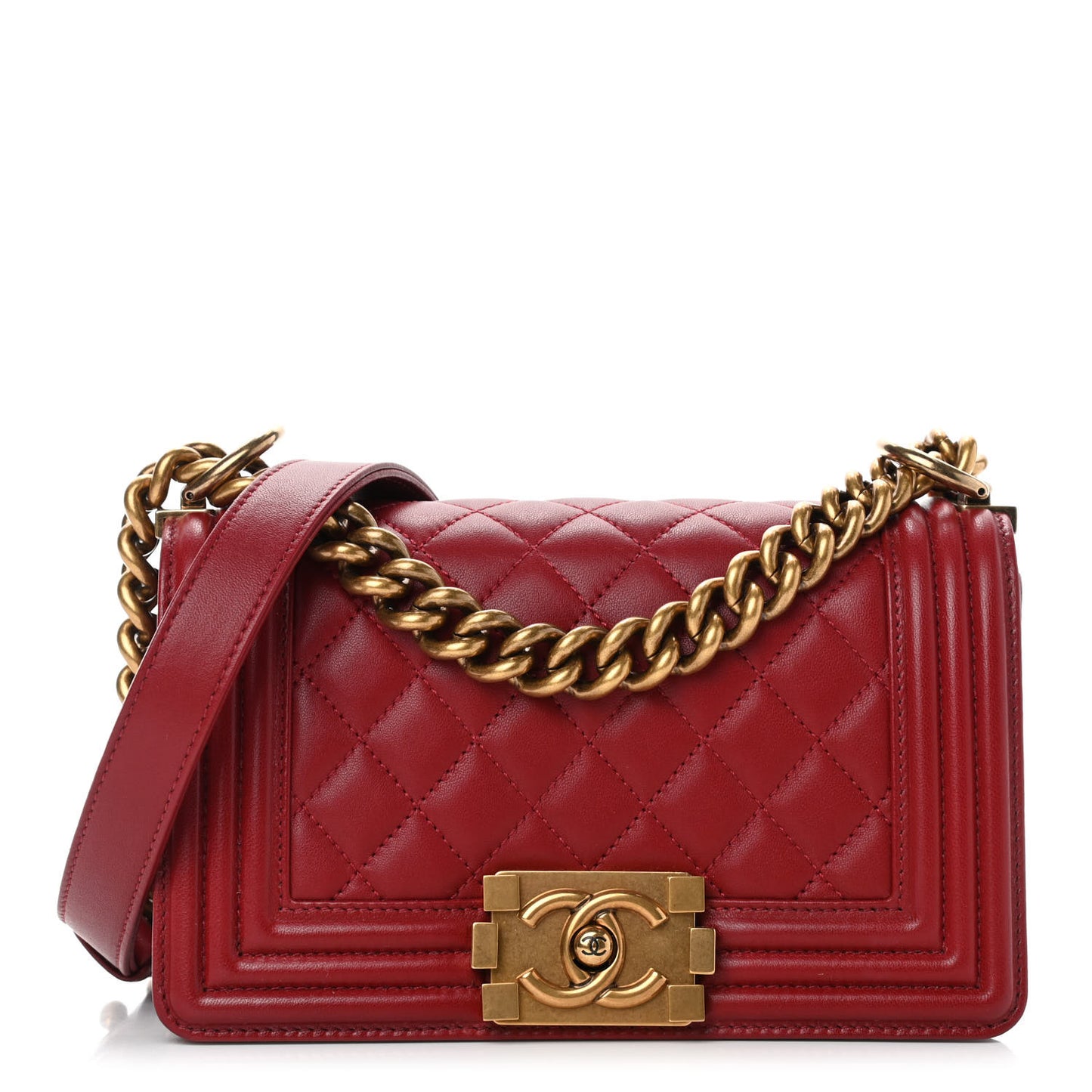 Lambskin Quilted Small Boy Flap Dark Red