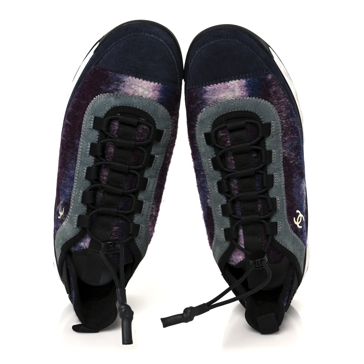 Chanel Fabric Suede Calfskin CC Sneakers 41 Blue Black Purple 2 of 9