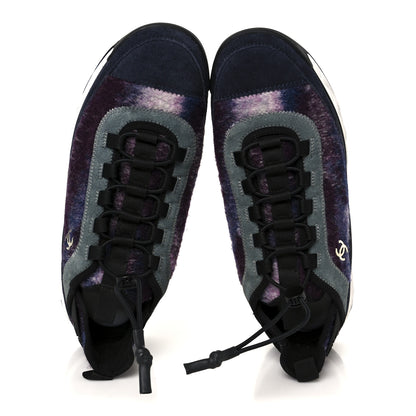 Chanel Fabric Suede Calfskin CC Sneakers 41 Blue Black Purple 2 of 9