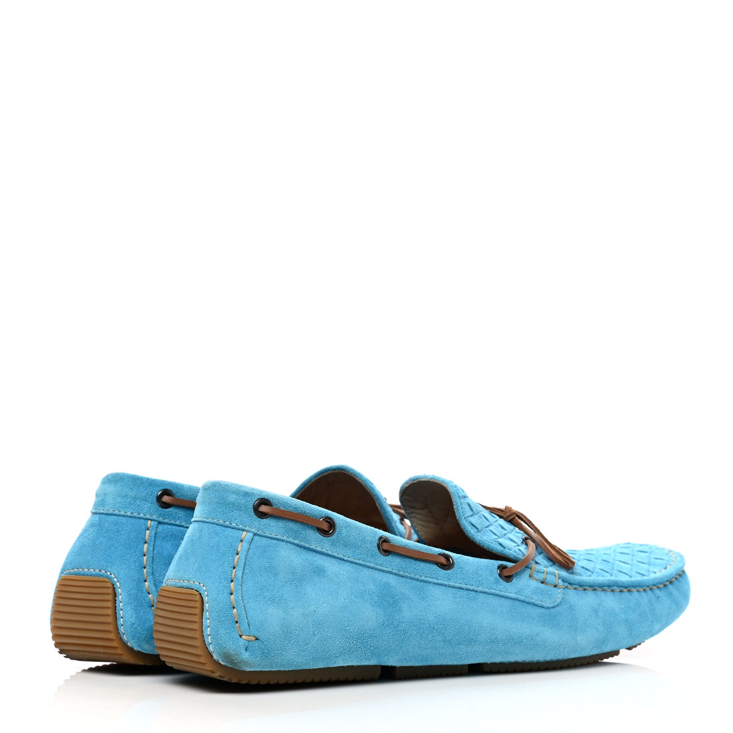 Bottega Veneta Suede Intrecciato Wave Driver Moccasin Loafers 44 Light Blue 4 of 9