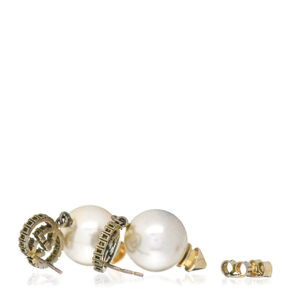 Gucci Metal Crystal Pearl Interlocking G Earrings Shiny Gold 3 of 4
