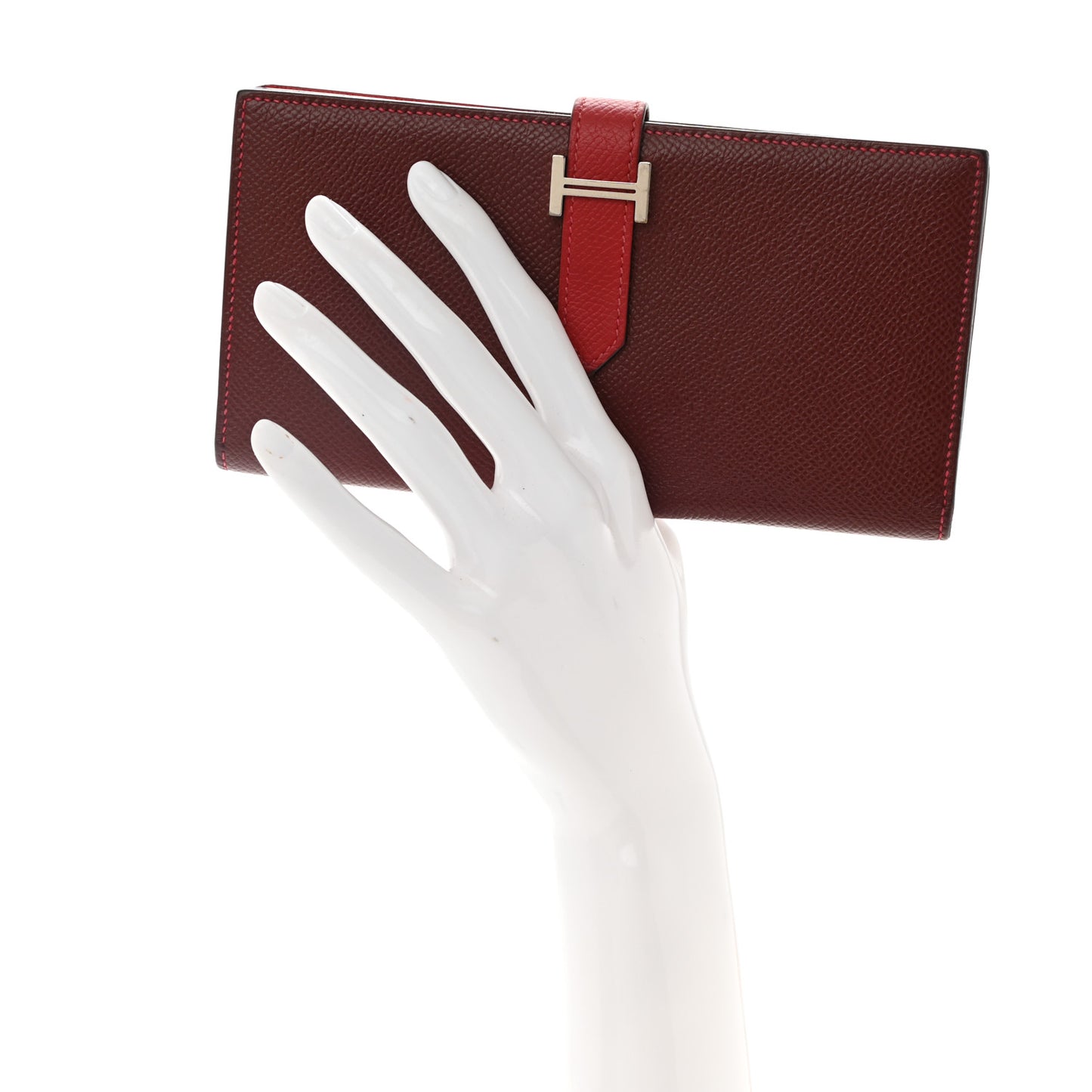 Epsom Bi-Color Bearn Gusset Wallet Rouge H Rouge Casaque
