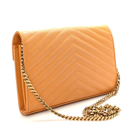 Saint Laurent Grain De Poudre Matelasse Chevron Monogram Chain Wallet Mustard 3 of 9