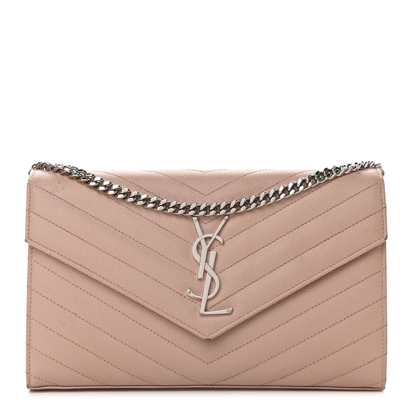 Grain De Poudre Matelasse Chevron Monogram Chain Wallet Pale Pink