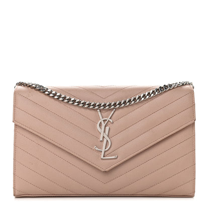 Saint Laurent Grain De Poudre Matelasse Chevron Monogram Chain Wallet Pale Pink 1 of 12