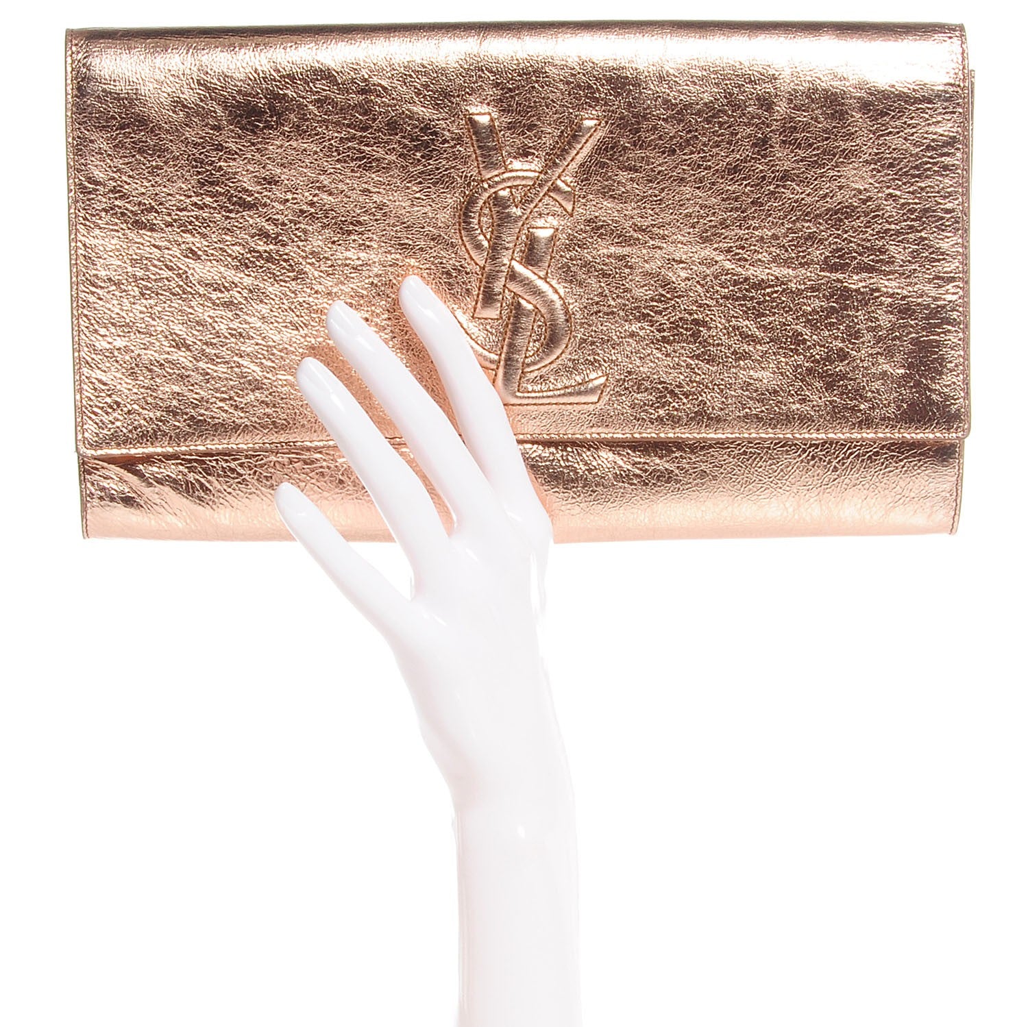 Saint Laurent Metallic Leather Large Belle De Jour Clutch Rose Gold 2 of 6
