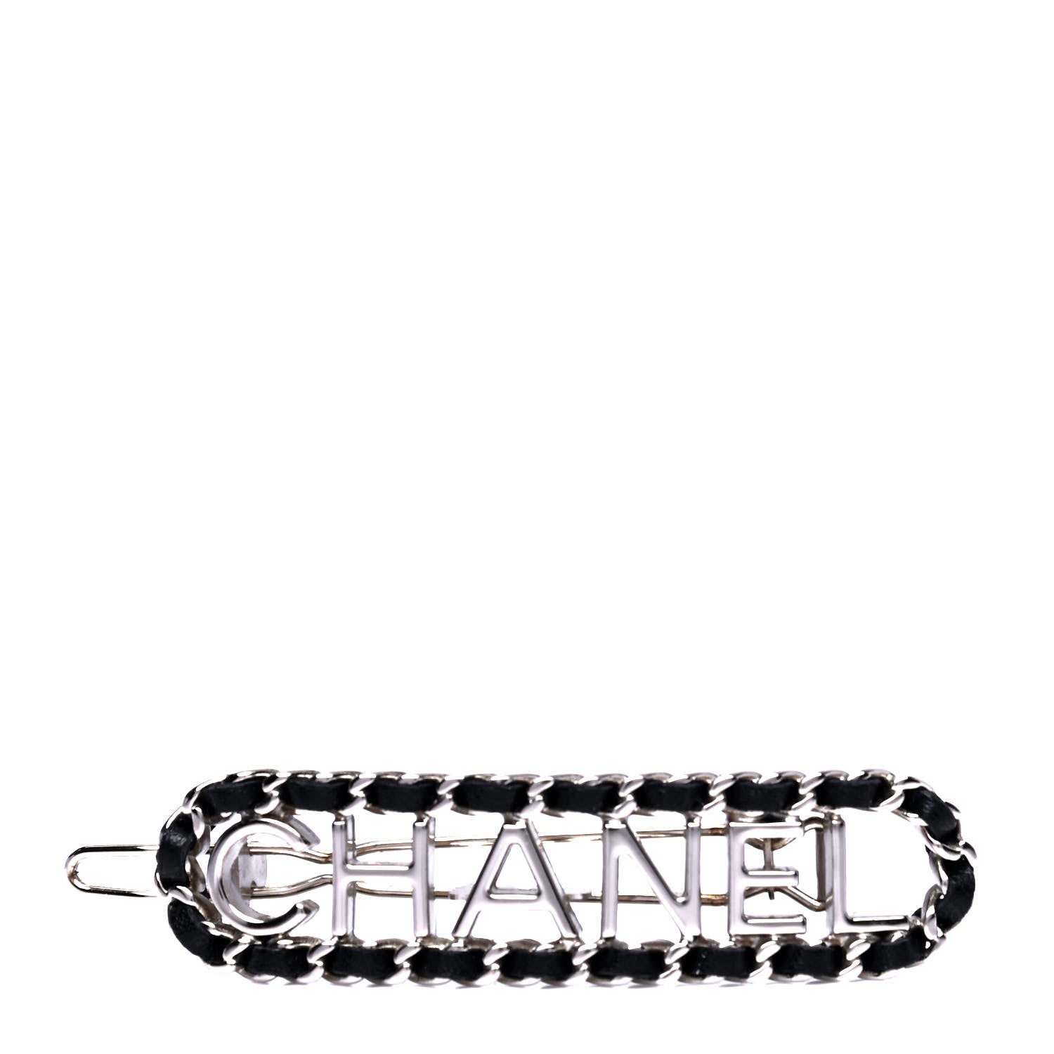Chanel Metal Lambskin Vintage Allure Logo Hair Clip Black Gold 1 of 5
