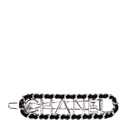 Chanel Metal Lambskin Vintage Allure Logo Hair Clip Black Gold 1 of 5