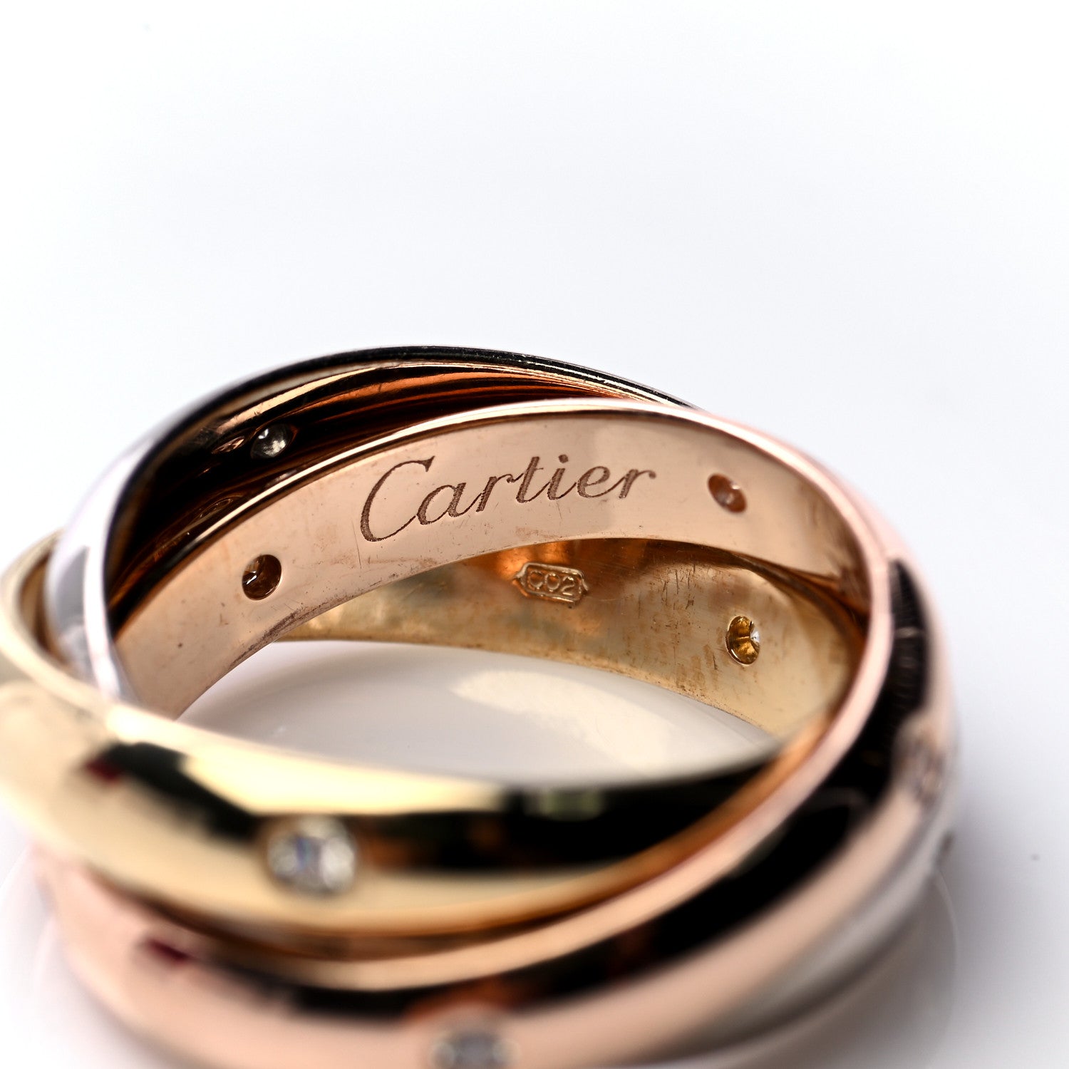 Cartier 18K Pink Yellow White Gold Diamond Trinity Ring 47 4 3 of 7