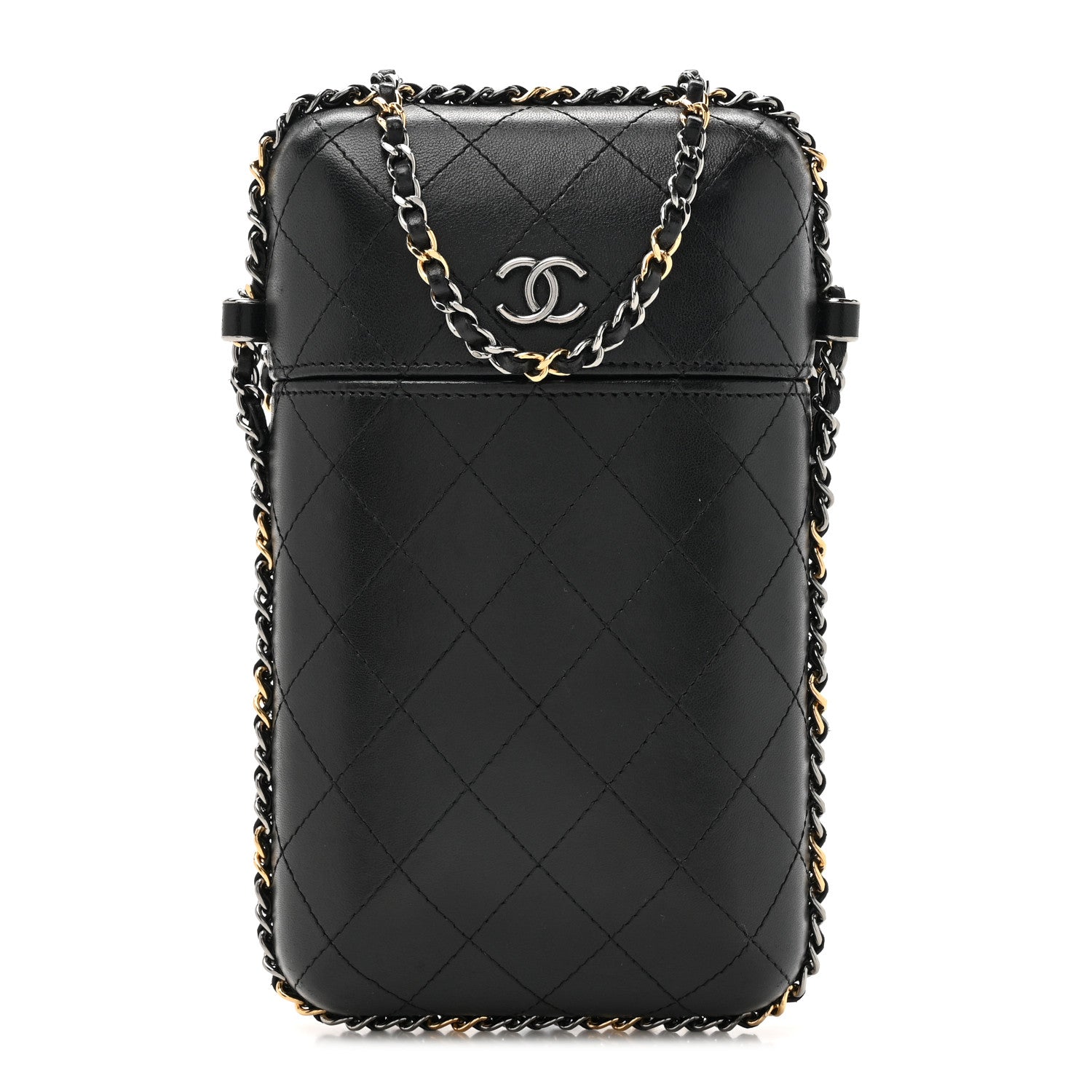 Chanel Lambskin Quilted Chain Around Phone Holder Black 1 of 12