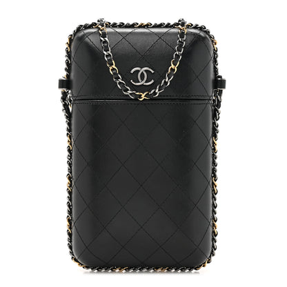Chanel Lambskin Quilted Chain Around Phone Holder Black 1 of 12