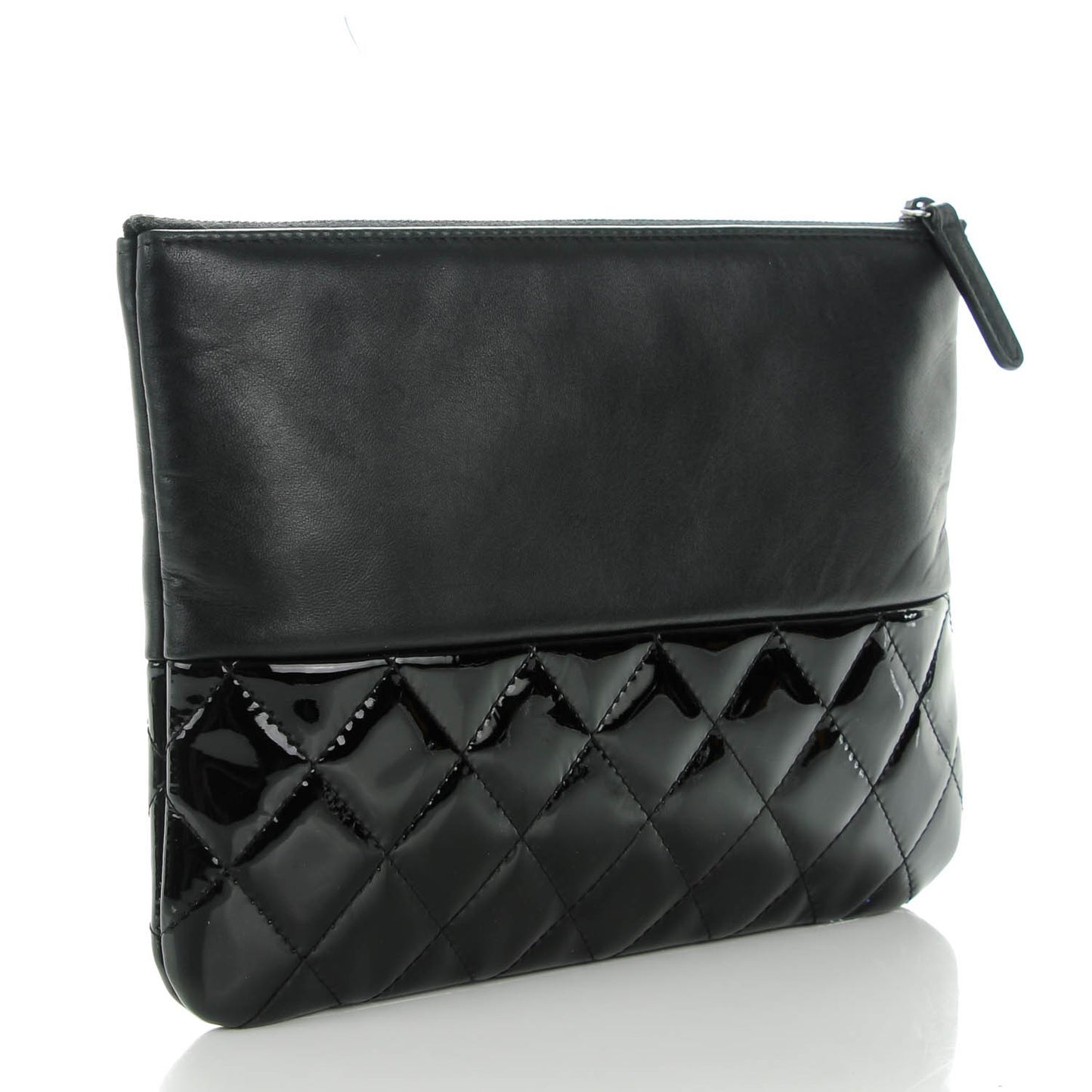 Lambskin Patent Quilted Medium Cosmetic Case Black