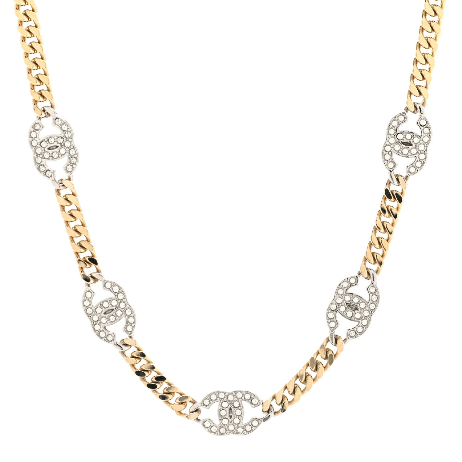Chanel Crystal Chain CC Link Choker Gold Silver 1 of 5
