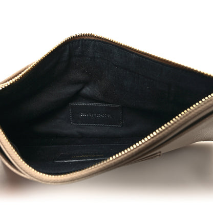 Saint Laurent Grain De Poudre Chevron Monogram Large Bill Pouch Cork 5 of 10