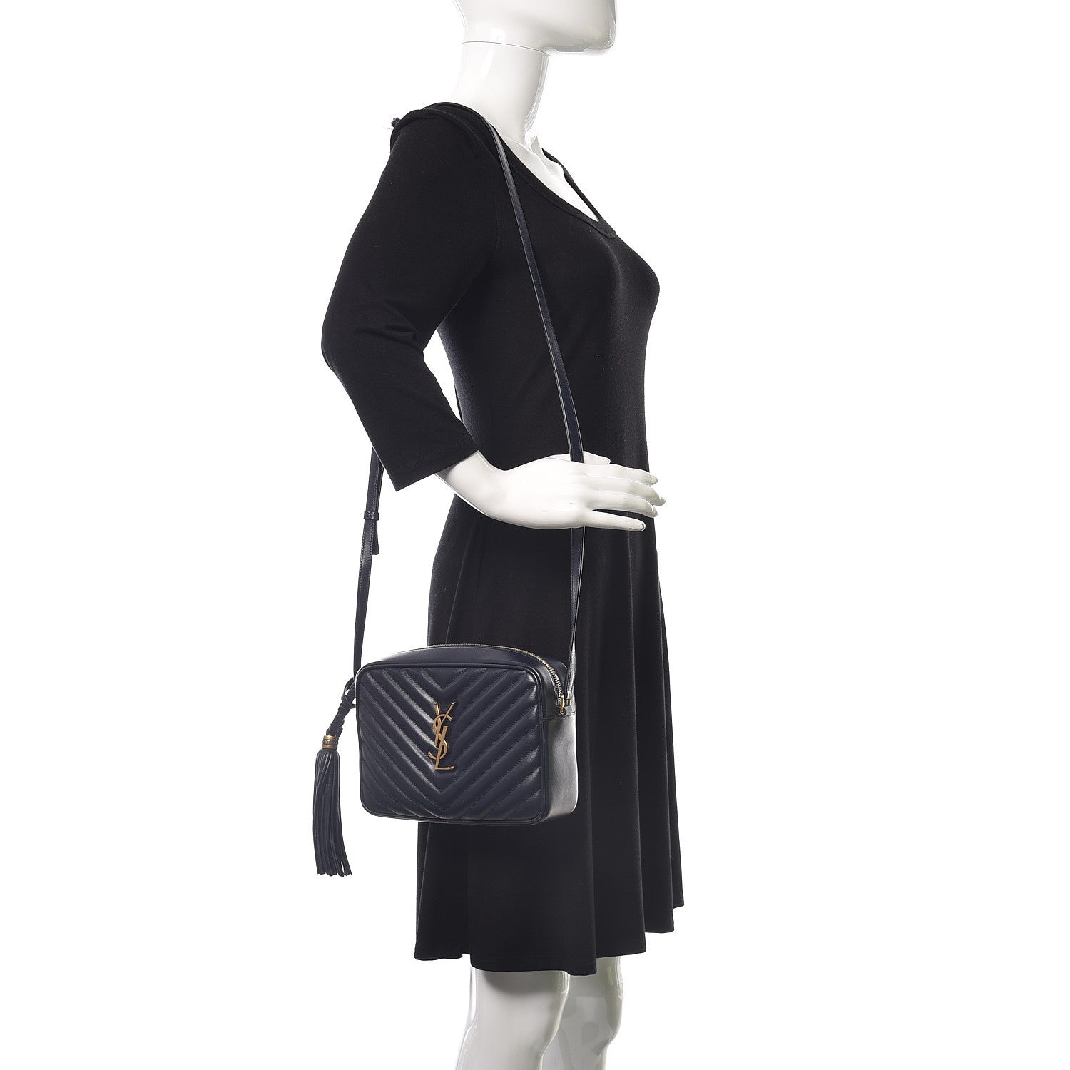 Saint Laurent Calfskin Matelasse Monogram Lou Camera Bag Navy 2 of 9