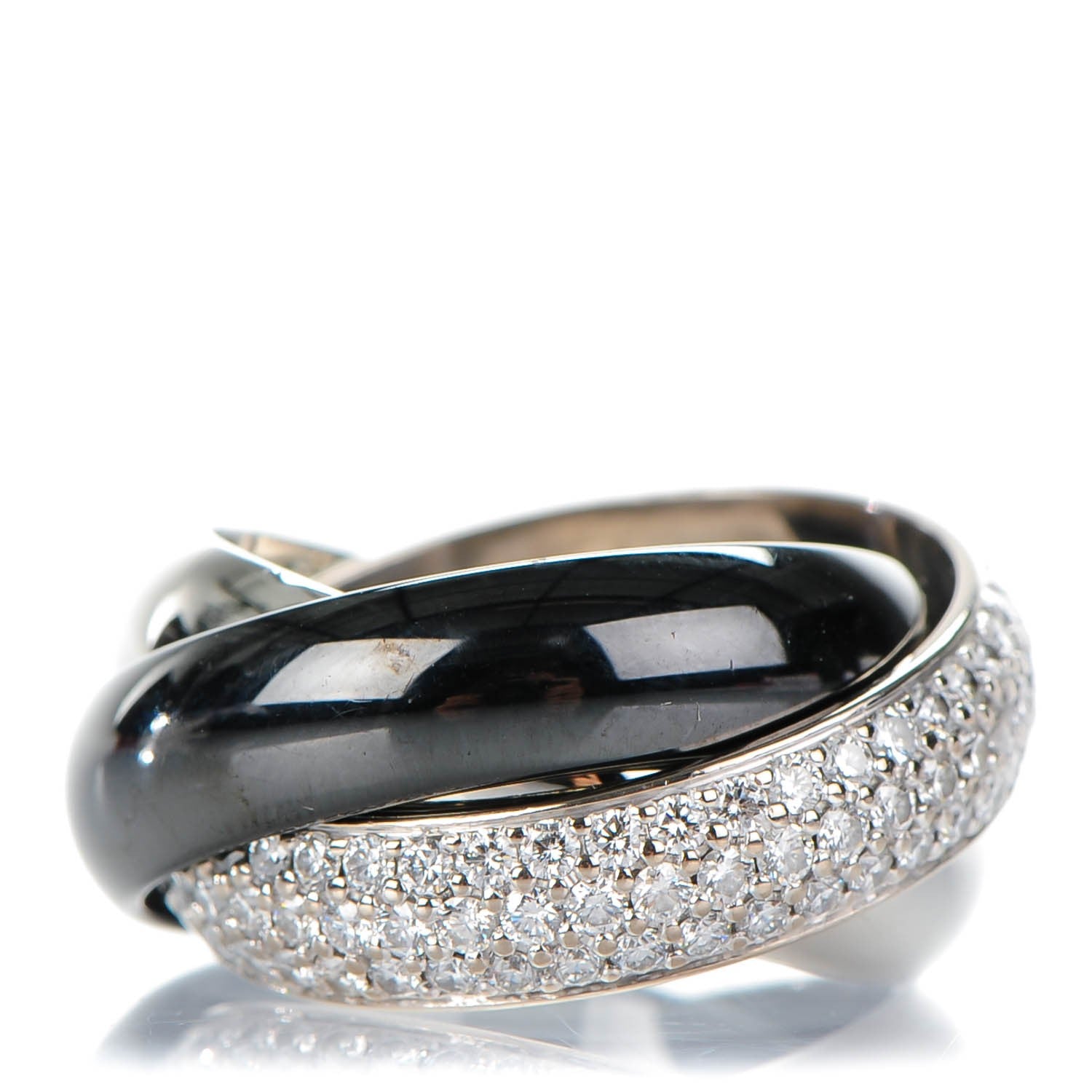 Cartier 18K White Gold Diamond Ceramic Large Trinity Ring 52 6.25 1 of 6