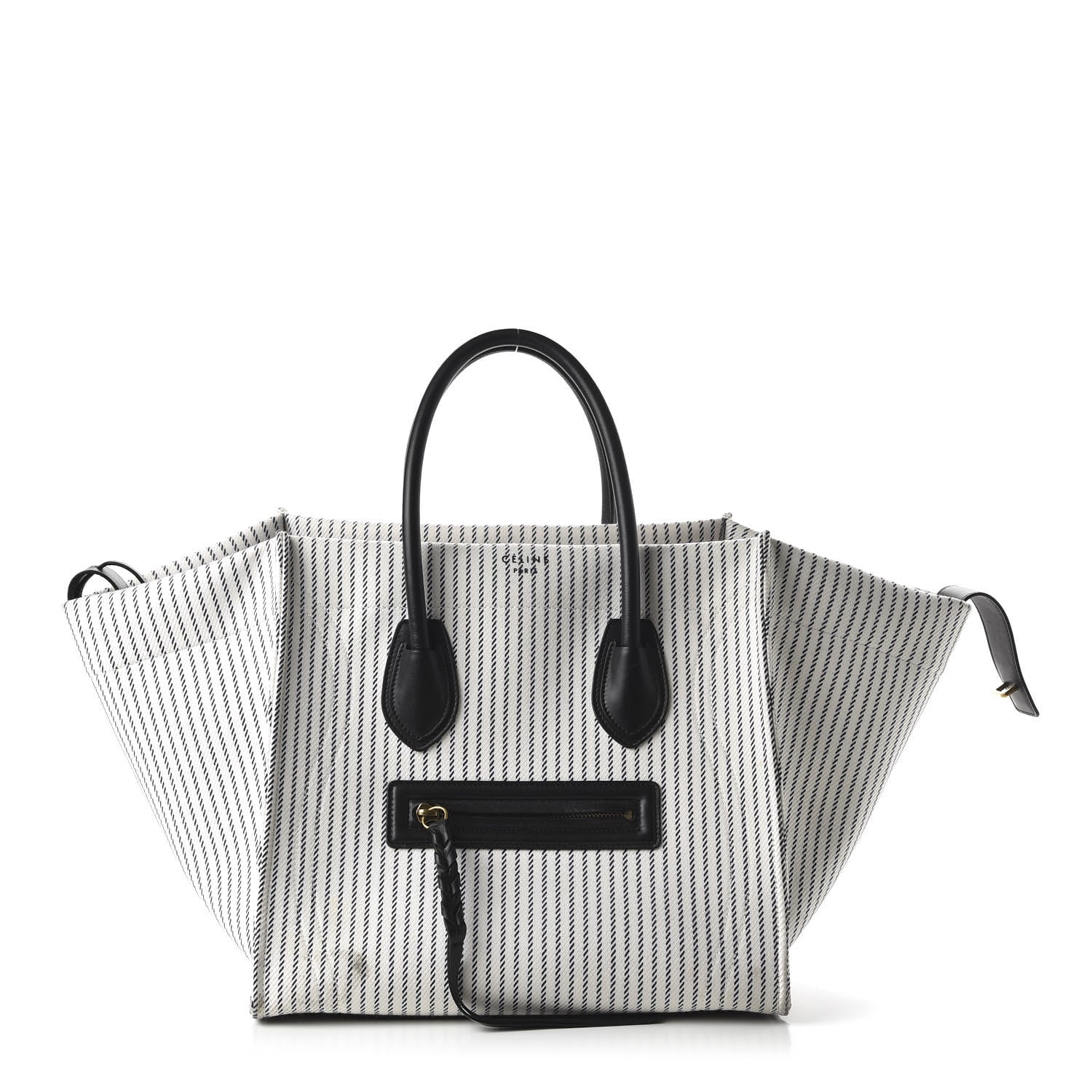Celine Cotton Canvas Striped Medium Phantom Luggage White Navy 1 of 10