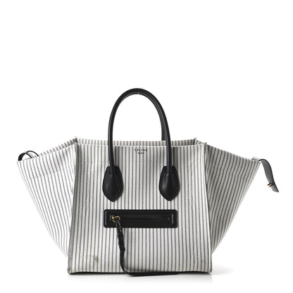 Celine Cotton Canvas Striped Medium Phantom Luggage White Navy 1 of 10