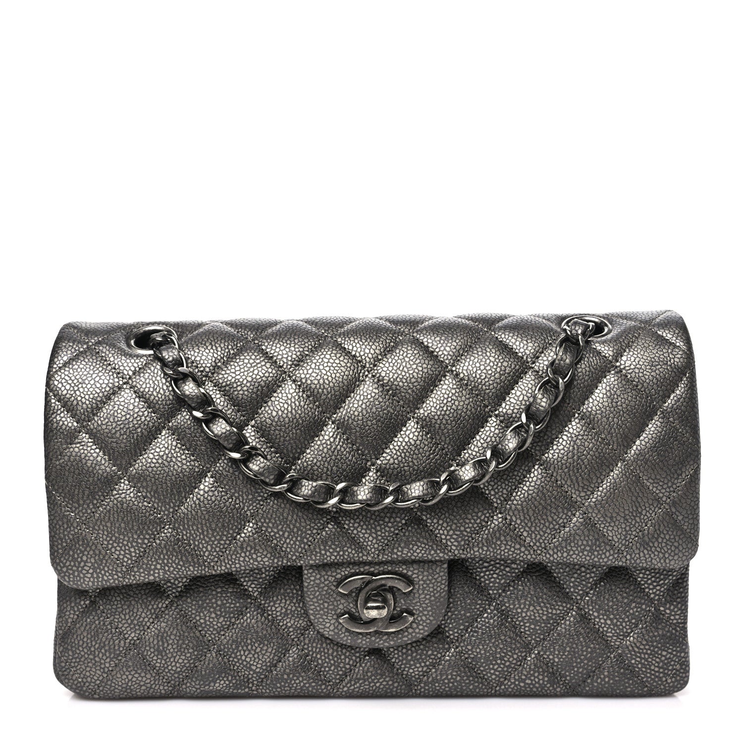 Chanel Metallic Caviar Quilted Medium Double Flap Dark Grey 1 of 10