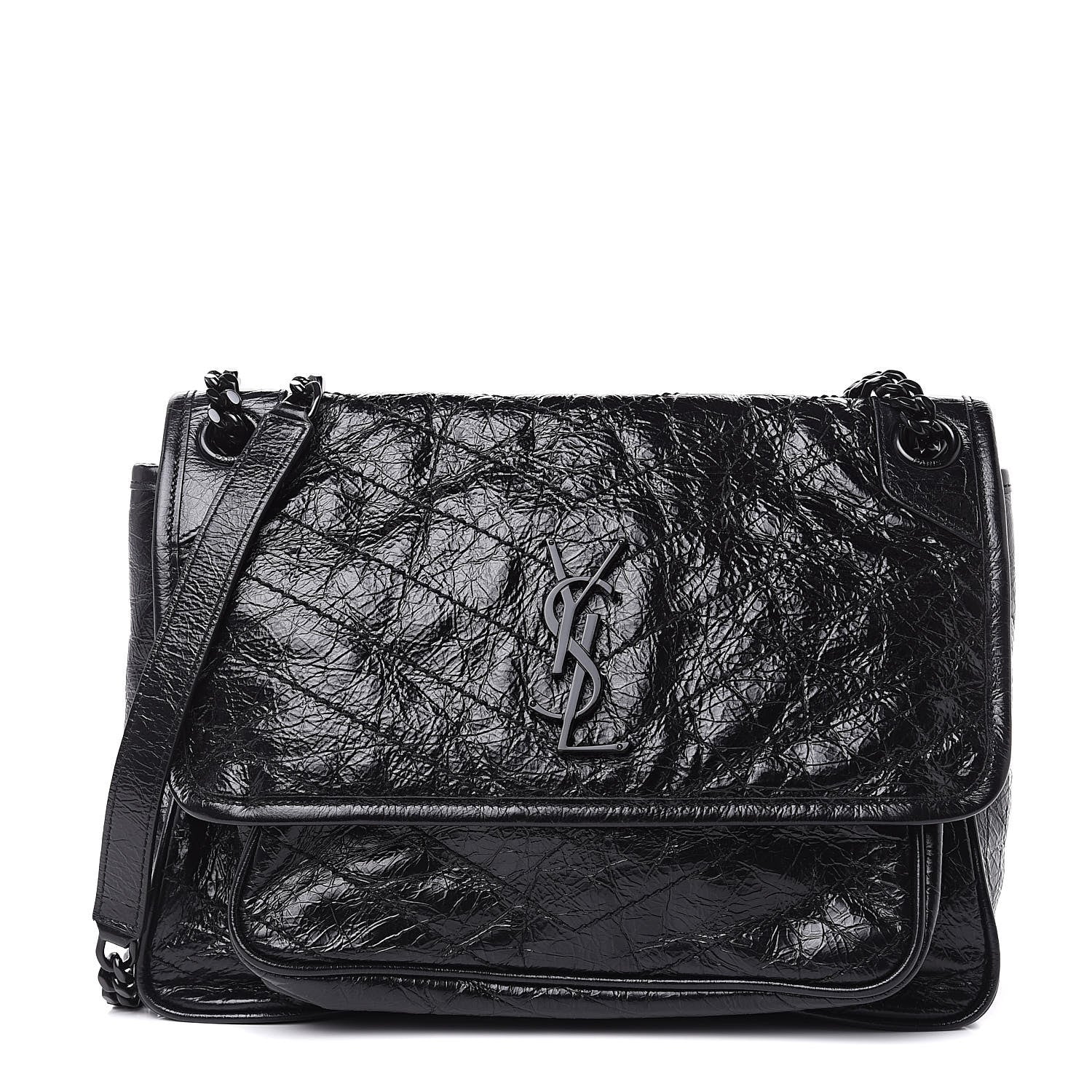 Saint Laurent Crinkled Calfskin Matelasse Monogram Medium Niki Chain Satchel Black 1 of 10