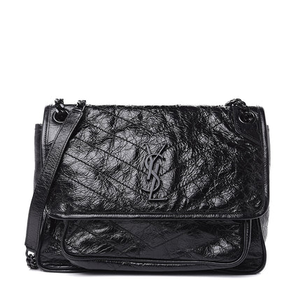 Saint Laurent Crinkled Calfskin Matelasse Monogram Medium Niki Chain Satchel Black 1 of 10