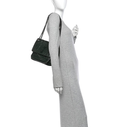 Saint Laurent Crinkled Lambskin Matelasse Monogram Medium Niki Chain Satchel Military Olive 2 of 15