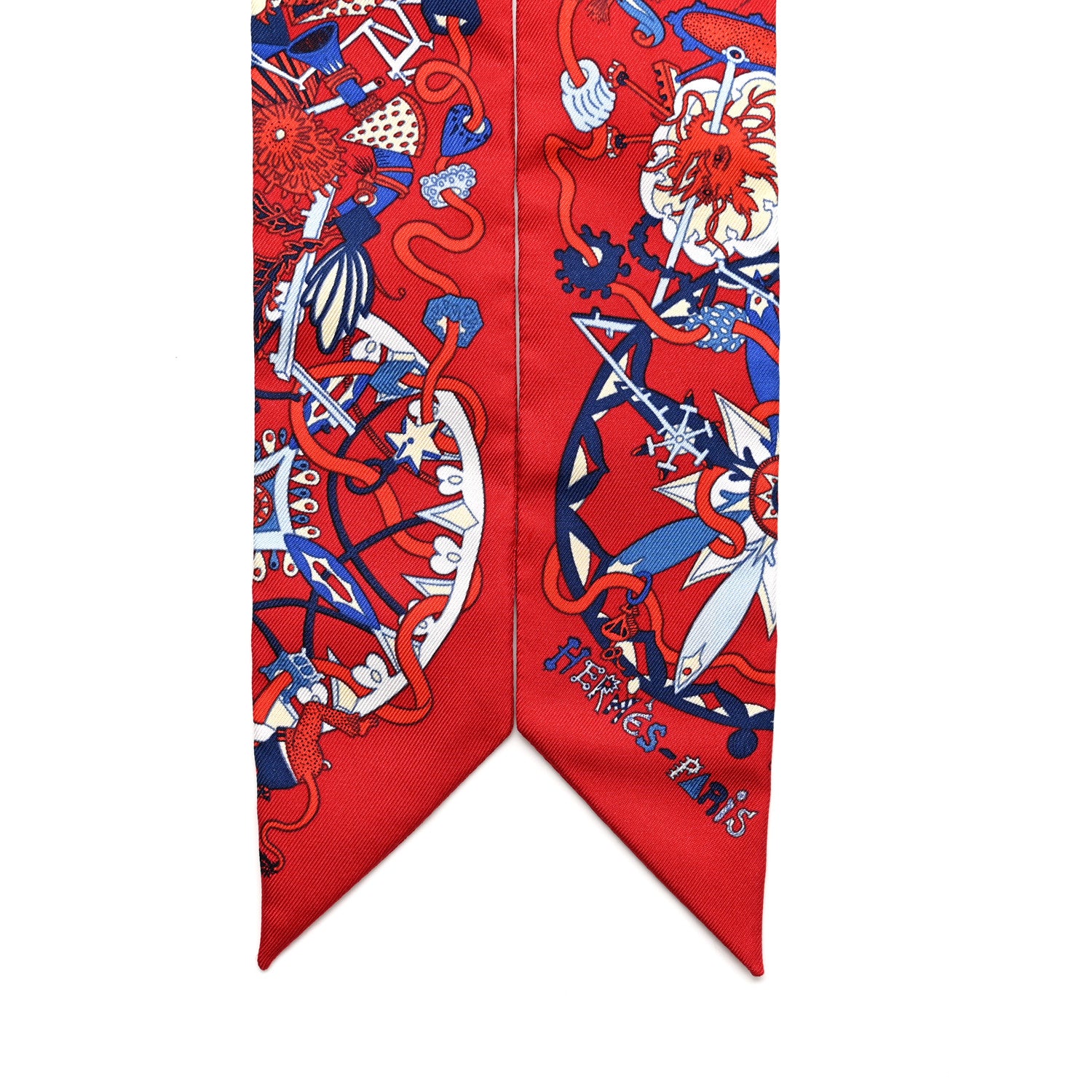 Hermes Silk La Folle Parade Twilly Rouge Bleu White 2 of 4