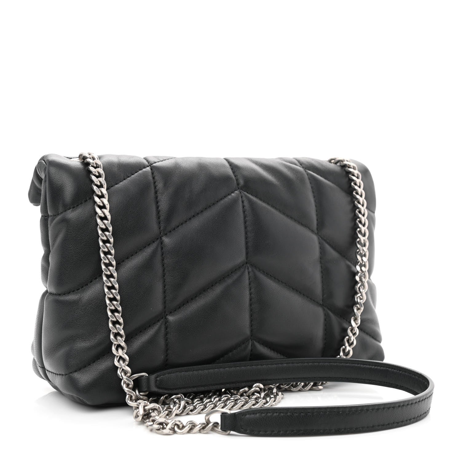 Saint Laurent Lambskin Quilted Toy Loulou Puffer Monogram Chain Satchel Storm 3 of 10