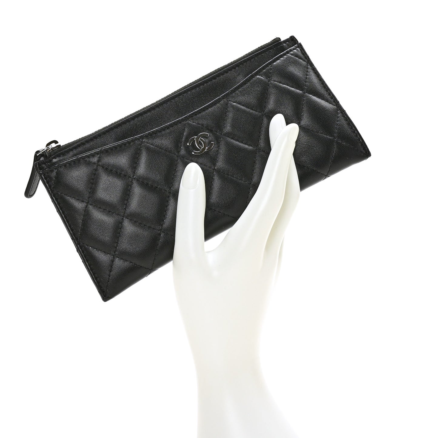 Lambskin Quilted Classic Zip Pouch Black